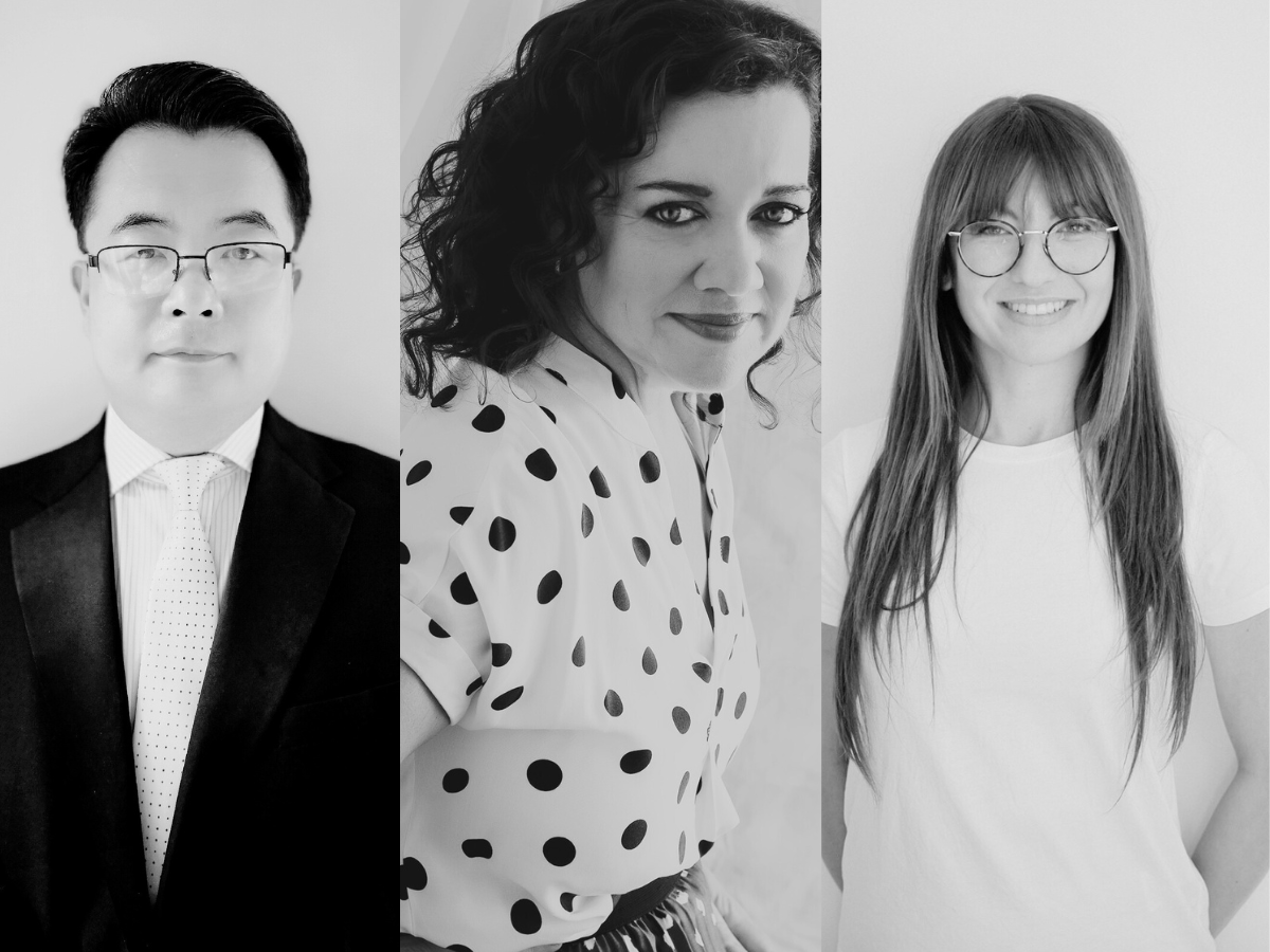 A black and white landscape image showing narrow portraits of 3 practitioners. Left to right: Gavin, Tracy, Iwona.