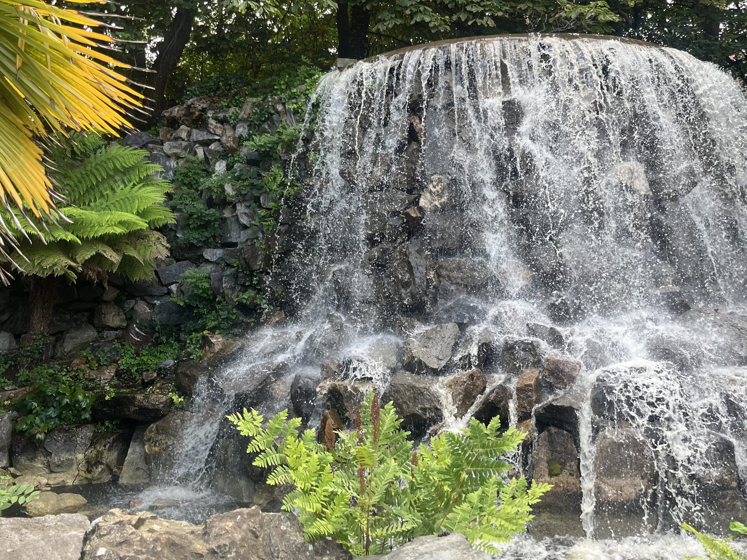 A waterfall cascades down a rock in Dublin